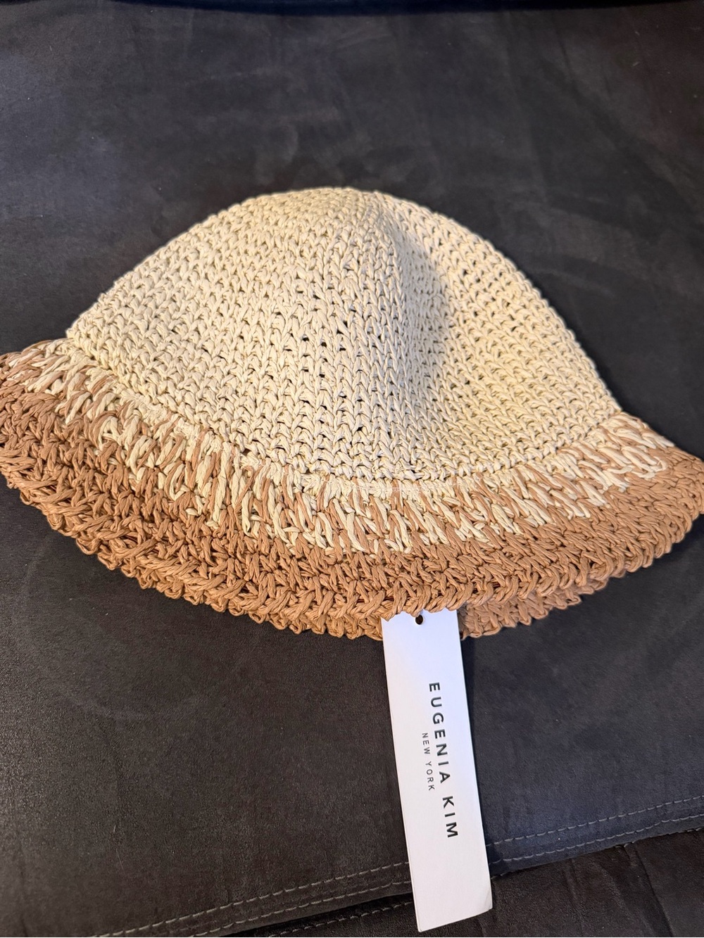 Eugenia Kim Beige and Tan Crochet Straw Bucket Hat